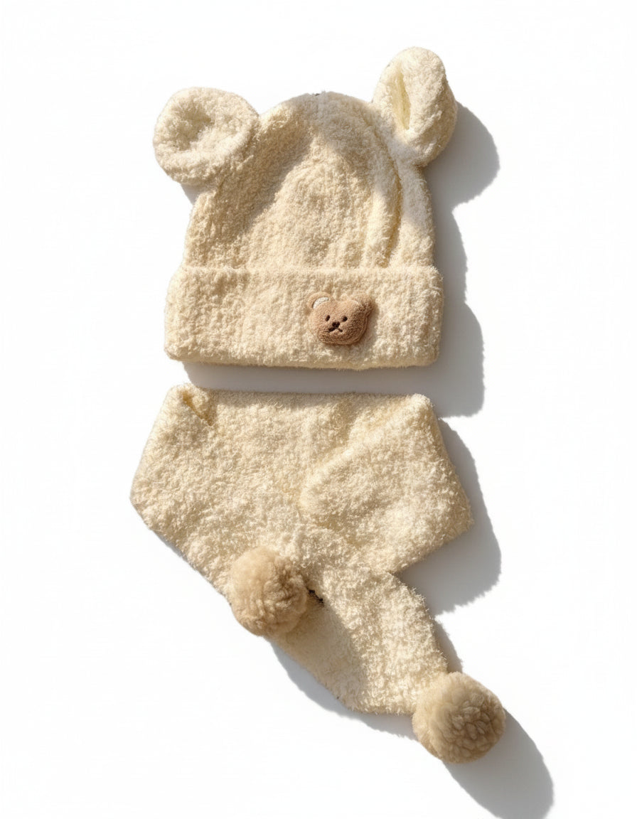 Teddy Bear Knit Hat & Scarf Set