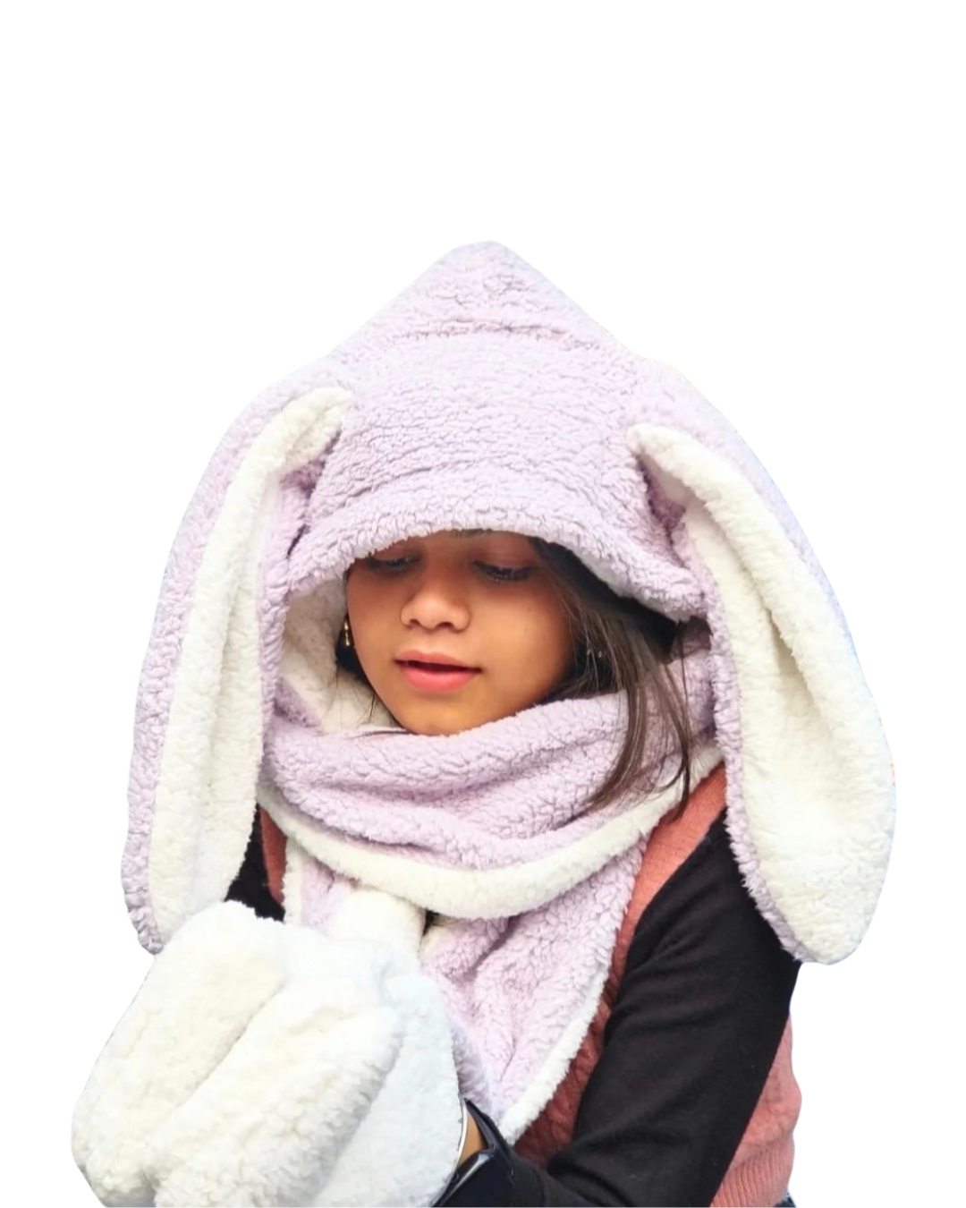 3 in 1 Cute Bunny Ear set (Hat, Muffler and Mitten)