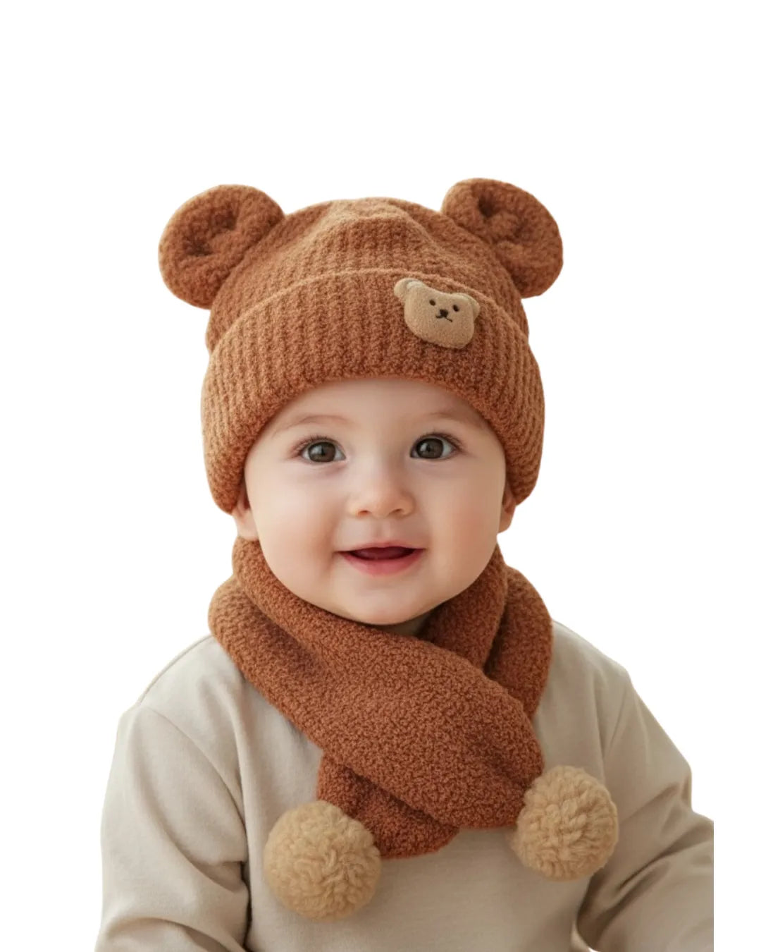 Teddy Bear Knit Hat & Scarf Set