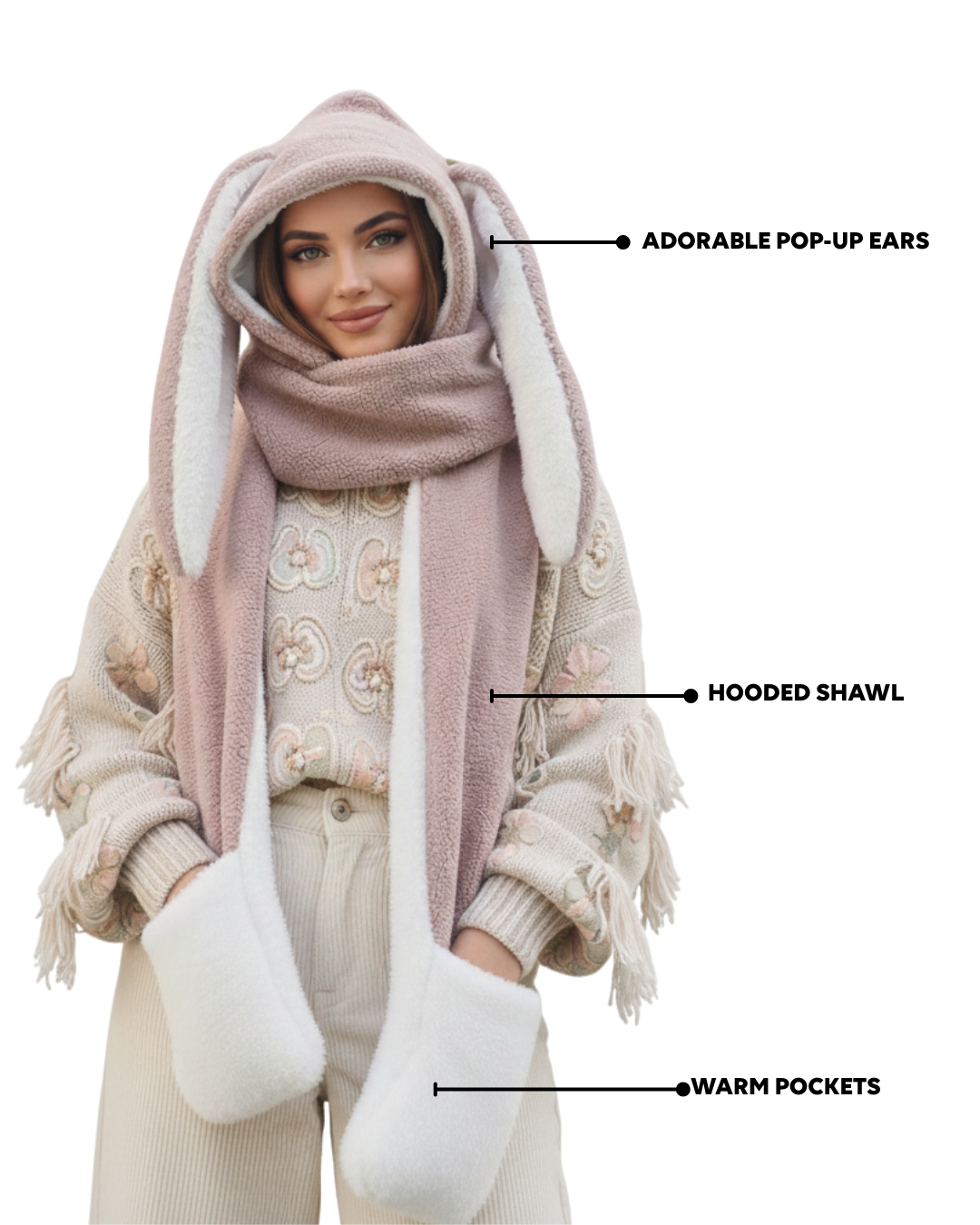 3 in 1 Cute Bunny Ear set (Hat, Muffler and Mitten)