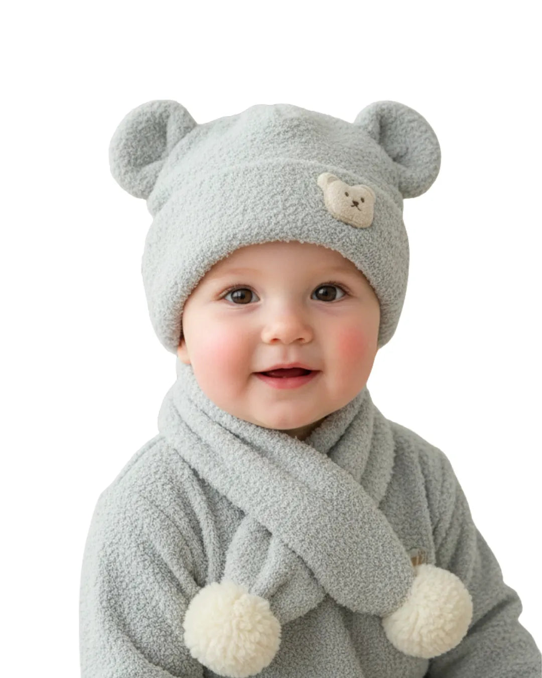Teddy Bear Knit Hat & Scarf Set