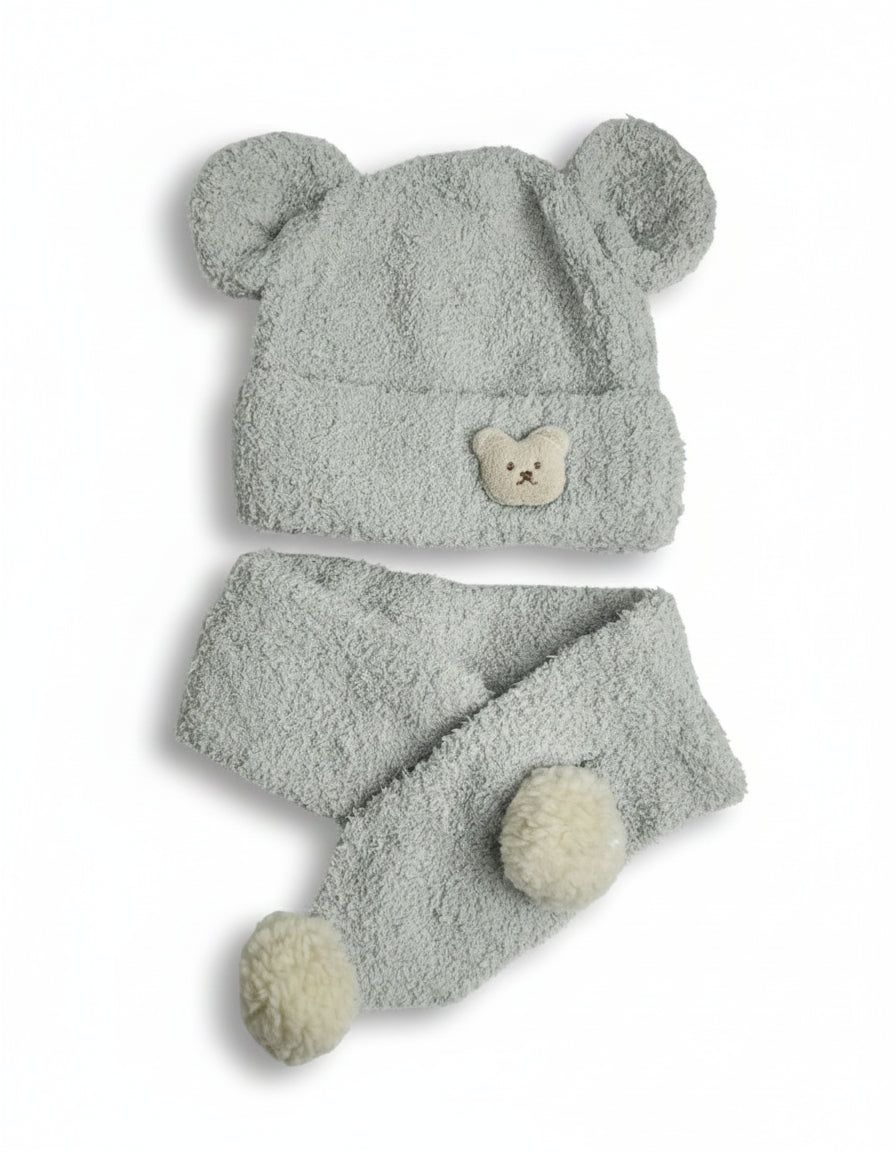 Teddy Bear Knit Hat & Scarf Set