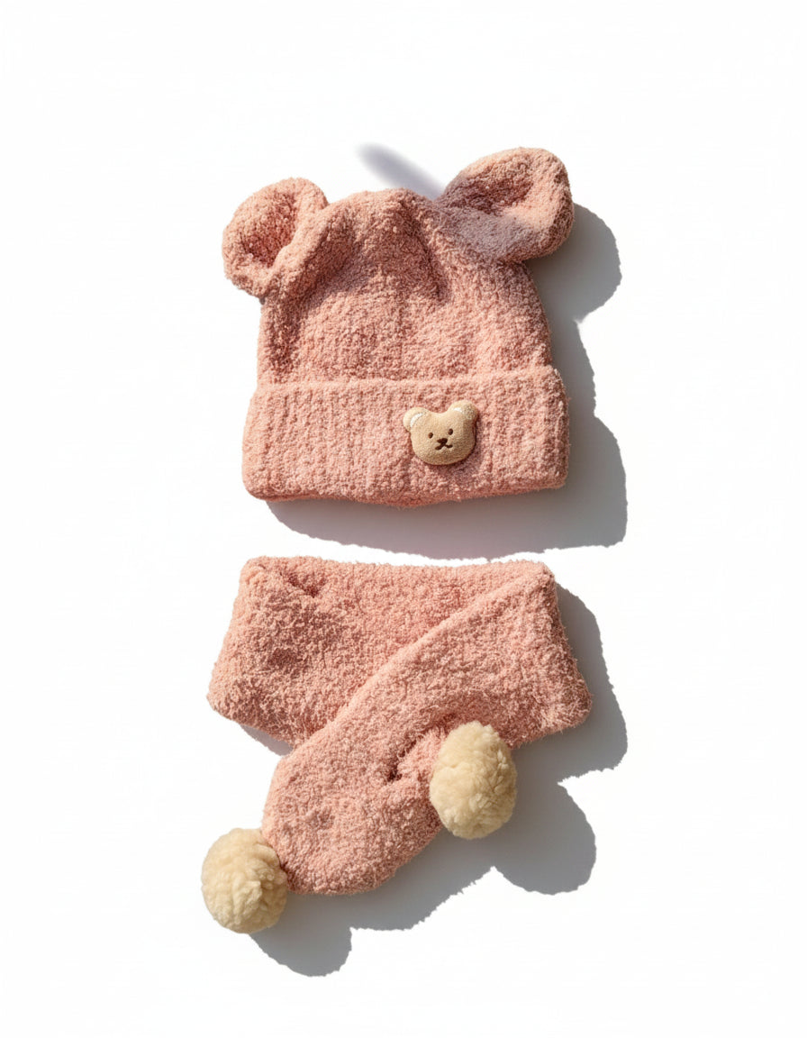 Teddy Bear Knit Hat & Scarf Set