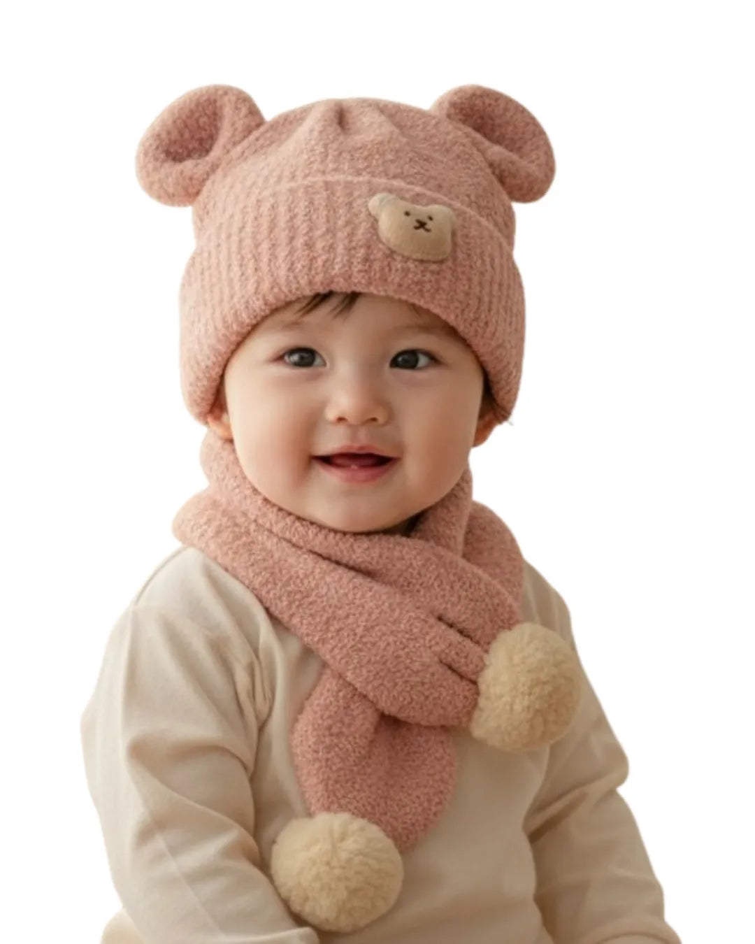 Teddy Bear Knit Hat & Scarf Set
