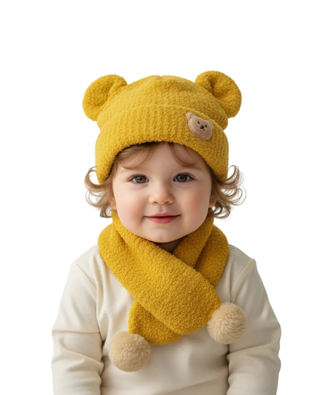 Teddy Bear Knit Hat & Scarf Set