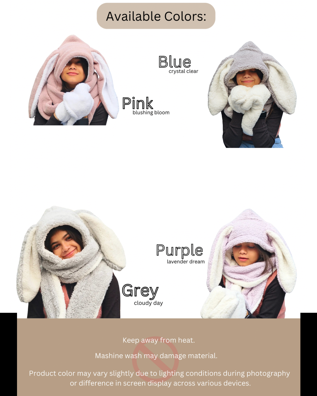 3 in 1 Cute Bunny Ear set (Hat, Muffler and Mitten)
